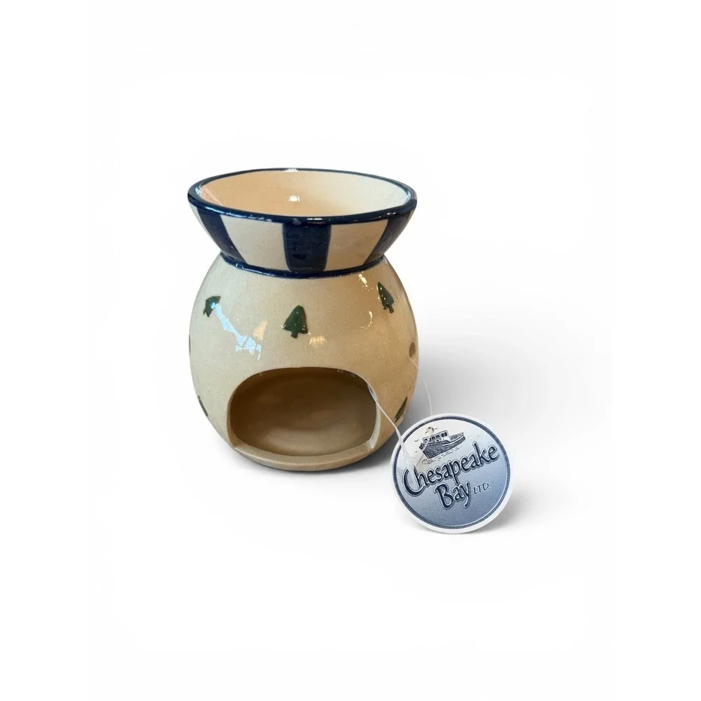 Chesapeake Bay Ltd Snowman Ceramic Tea Light Wax Warmer Blue Cream Winter Decor